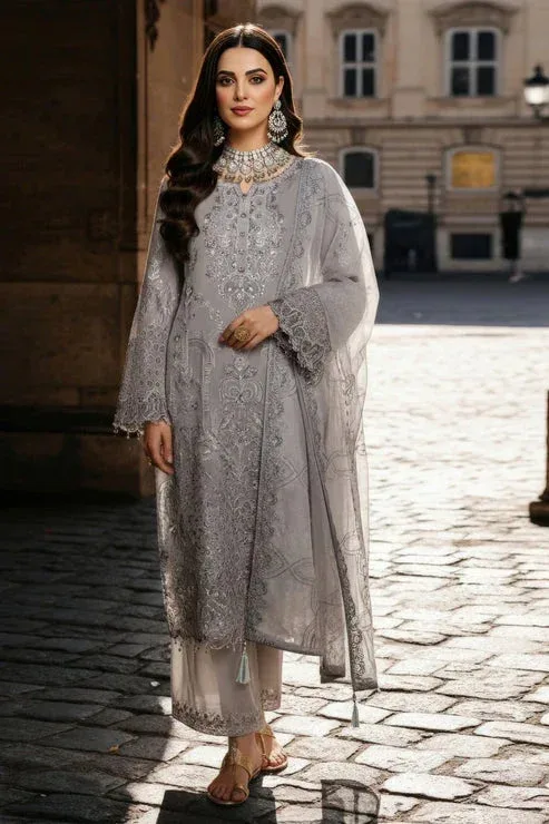 Imrozia Premium Mehr e Mah Light Gray Raw Silk – view 1 – Poshaq