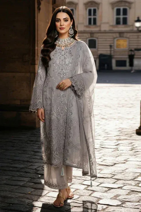 Imrozia Premium Mehr e Mah Light Gray Raw Silk – view 1 – Poshaq