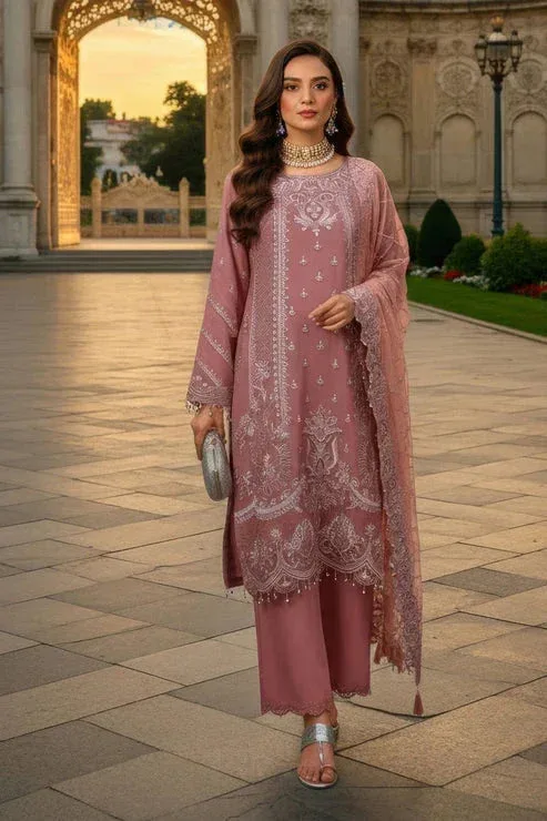 Imrozia Premium Mehr e Mah Tea Pink Raw Silk – view 1 – Poshaq