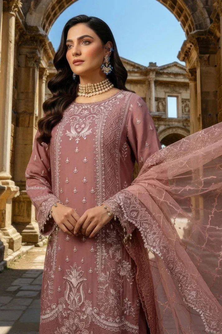Imrozia Premium Mehr e Mah Tea Pink Raw Silk – view 3 – Poshaq