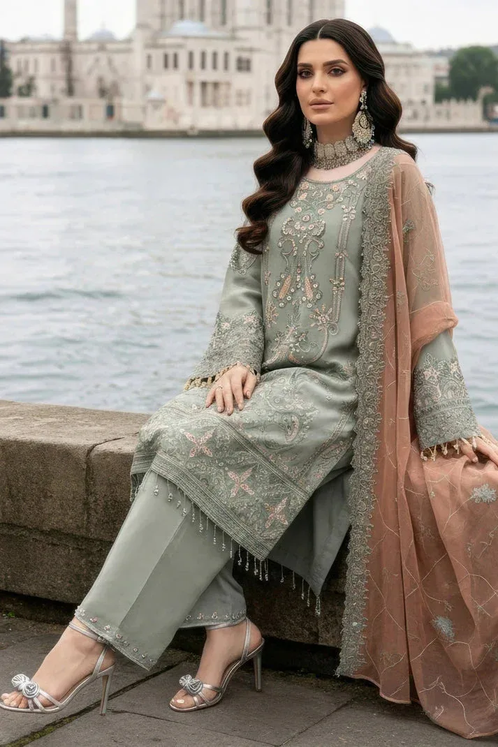Imrozia Premium Mehr e Mah Light Pistachio Raw Silk – view 6 – Poshaq