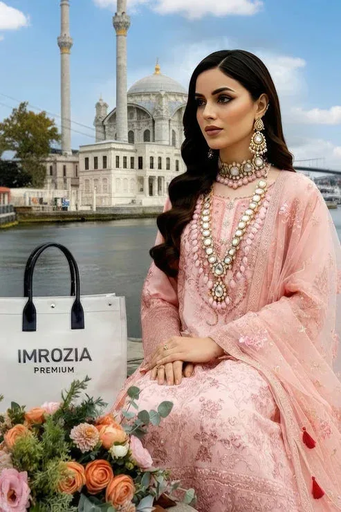 Imrozia Premium Mehr e Mah Pink Raw Silk – view 3 – Poshaq