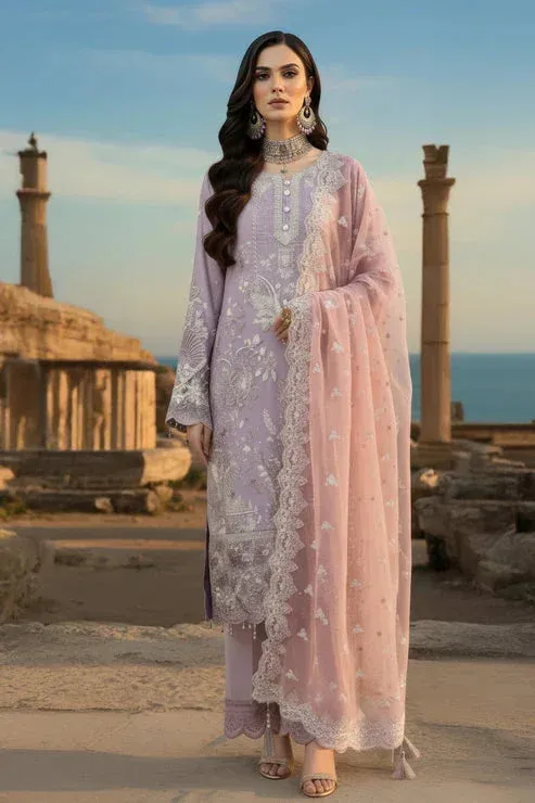 Imrozia Premium Mehr e Mah Soft Lilac Raw Silk – view 1 – Poshaq