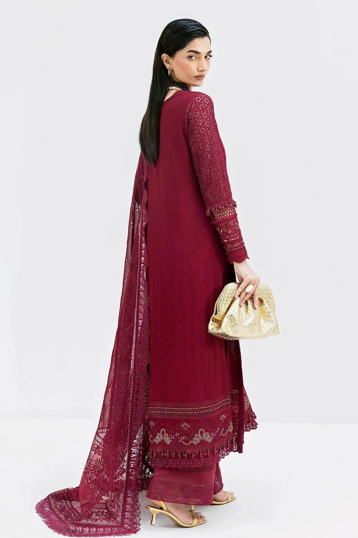 Imrozia Premium Luxe Serene 25 Blood Red Georgette – view 2 – Poshaq