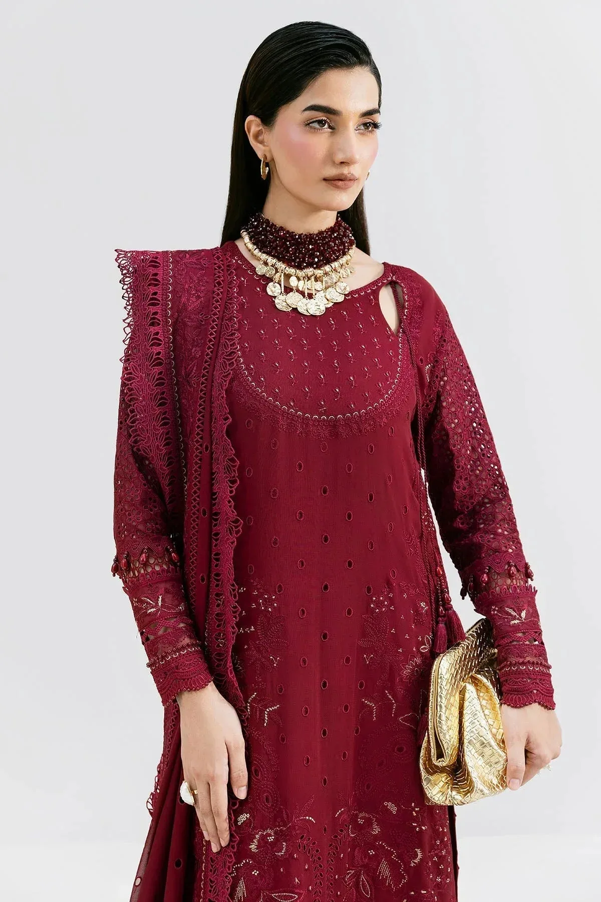Imrozia Premium Luxe Serene 25 Blood Red Georgette – view 3 – Poshaq