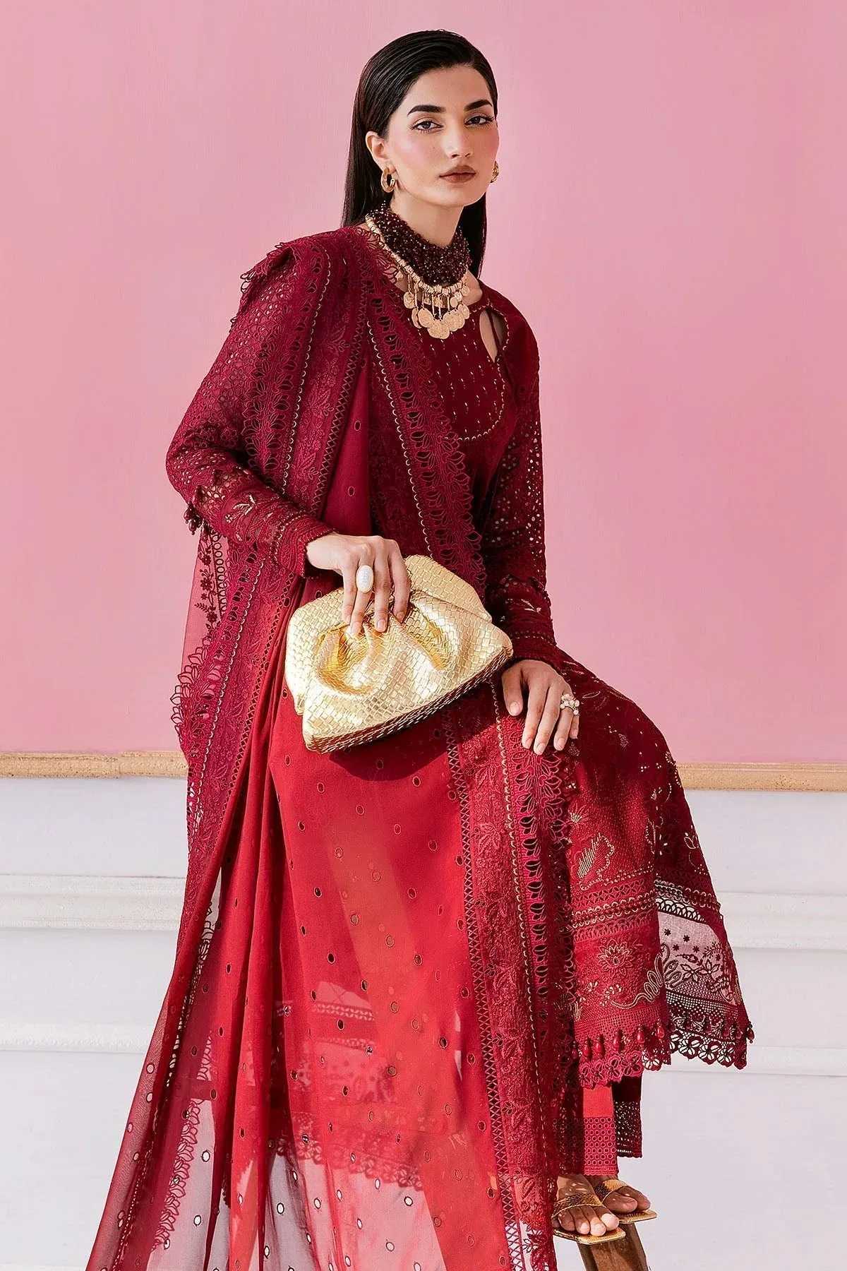 Imrozia Premium Luxe Serene 25 Blood Red Georgette – view 4 – Poshaq