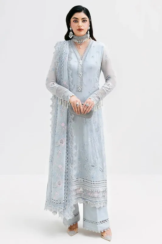 Imrozia Premium Luxe Serene 25 Light Blue Georgette – view 1 – Poshaq