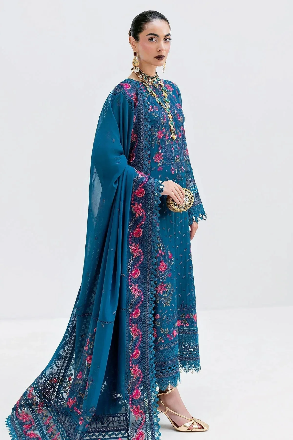 Imrozia Premium Luxe Serene 25 Navy Georgette – view 3 – Poshaq