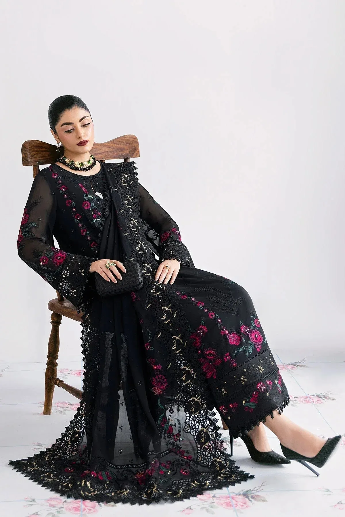 Imrozia Premium Luxe Serene 25 Black Georgette – view 4 – Poshaq