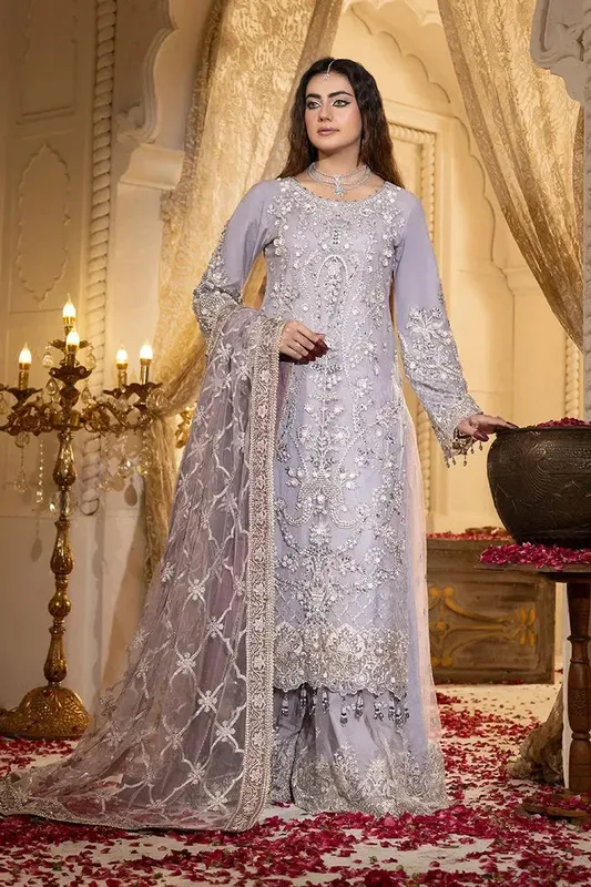 Imrozia Premium Jhoomer Wedding Formals Lilac Net – view 1 – Poshaq