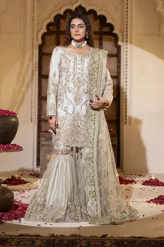 Imrozia Premium Jhoomer Wedding Formals Off White Net – view 1 – Poshaq
