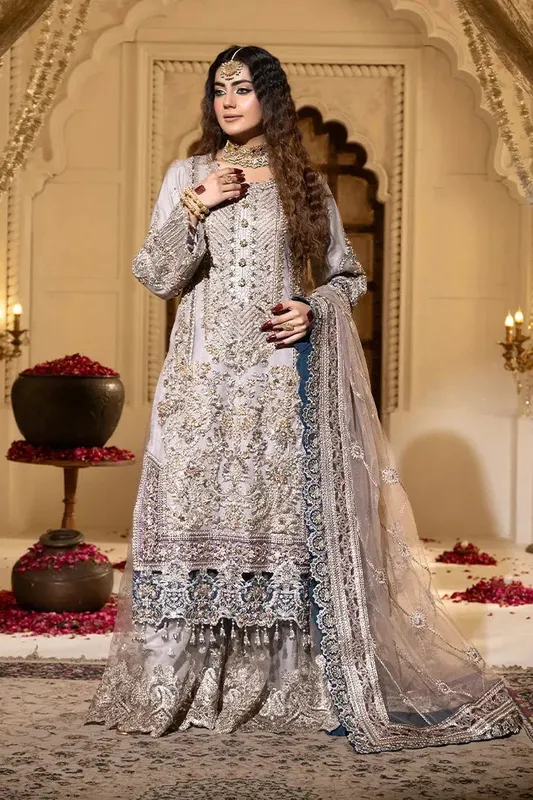 Imrozia Premium Jhoomer Wedding Formals Grey Net – view 1 – Poshaq