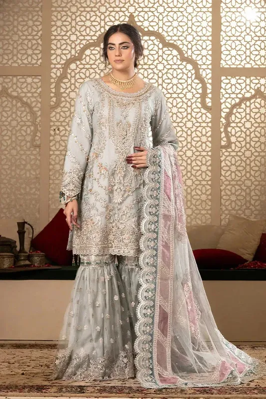 Imrozia Premium Jhoomer Wedding Formals Grey Net – view 1 – Poshaq