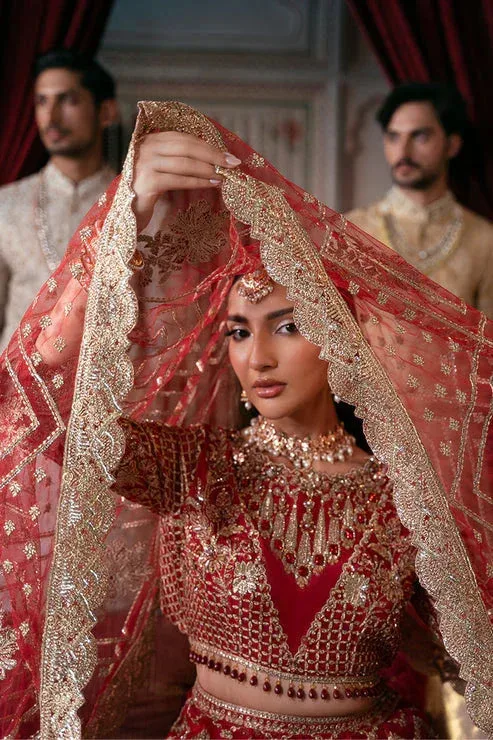 Imrozia Premium Noor e Naaz Bridals 25 red Organza – view 3 – Poshaq