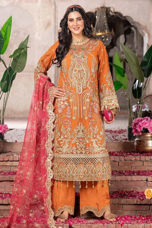 Imrozia Premium Tehwar Premium Orange Raw Silk – view 1 – Poshaq