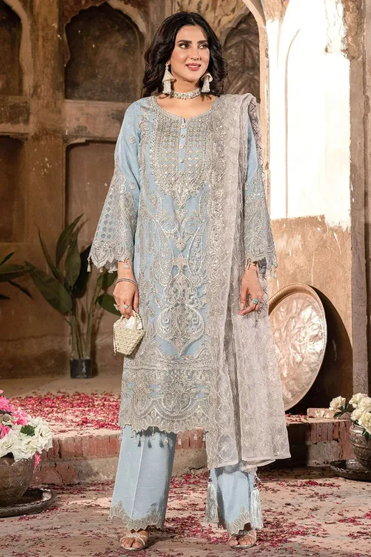 Imrozia Premium Tehwar Premium Sky Blue Raw Silk – view 1 – Poshaq