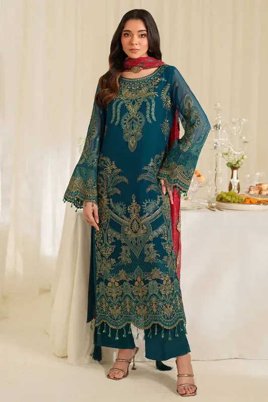 Imrozia Premium Noore Formals Teal Green Raw Silk – view 1 – Poshaq