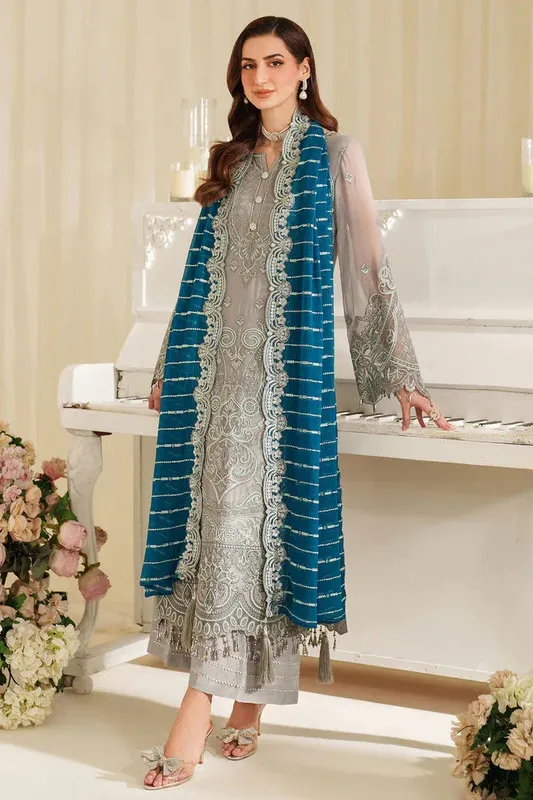 Imrozia Premium Noore Formals Grey Raw Silk – view 1 – Poshaq