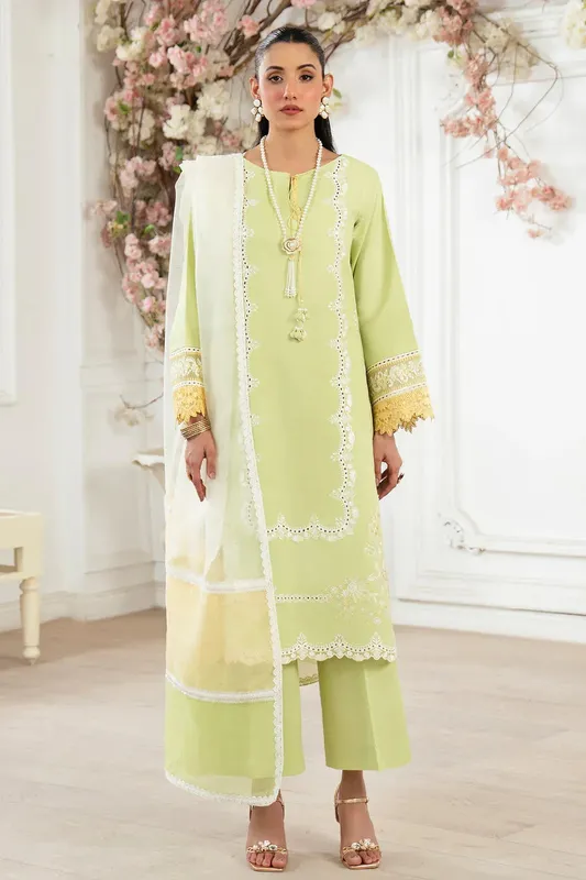 Imrozia Premium Kianna Casuals lime green Organza – view 1 – Poshaq