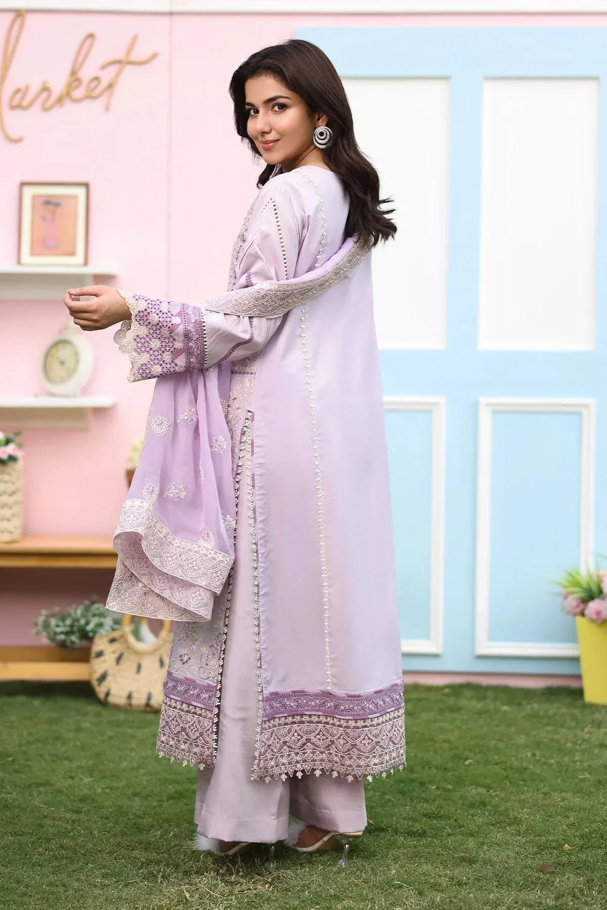 Imrozia Premium Hayam Luxury Lawn 25 Lilac Organza – view 2 – Poshaq