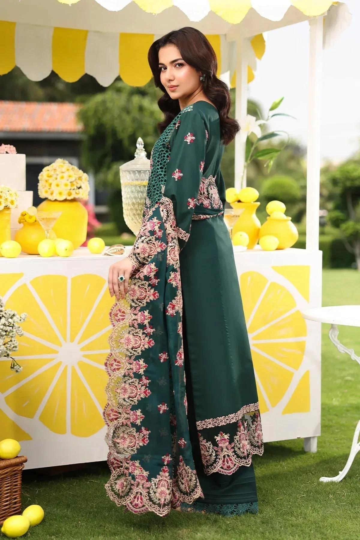 Imrozia Premium Hayam Luxury Lawn 25 Teal Green Organza – view 2 – Poshaq