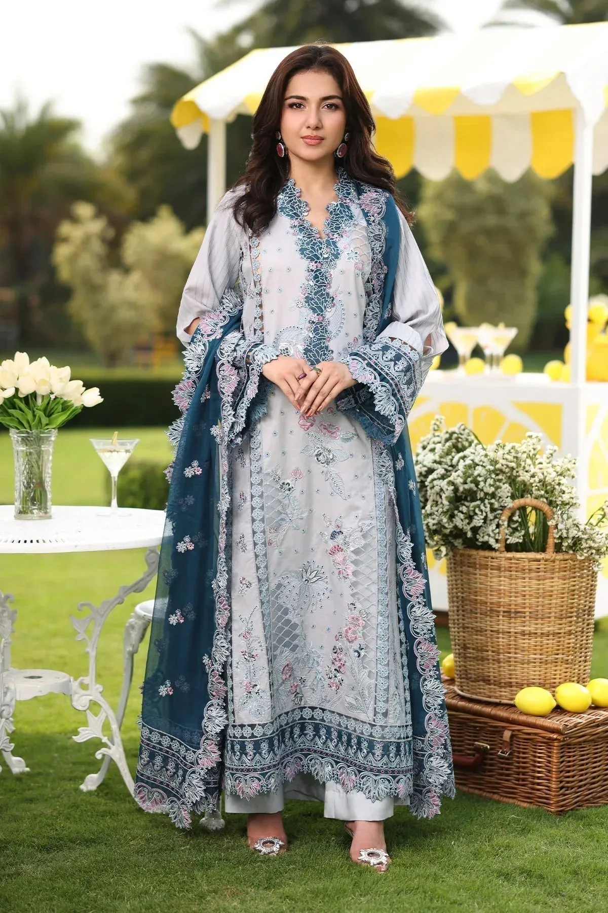 Imrozia Premium Hayam Luxury Lawn 25 Silver Organza – view 1 – Poshaq
