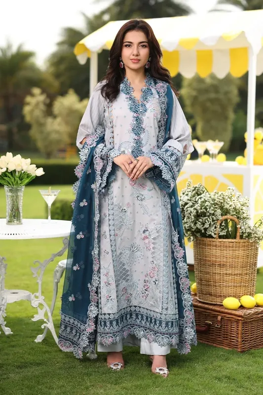 Imrozia Premium Hayam Luxury Lawn 25 Silver Organza – view 1 – Poshaq