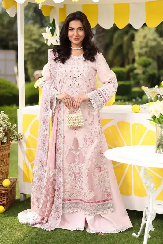 Imrozia Premium Hayam Luxury Lawn 25 Light Pink Organza – view 1 – Poshaq