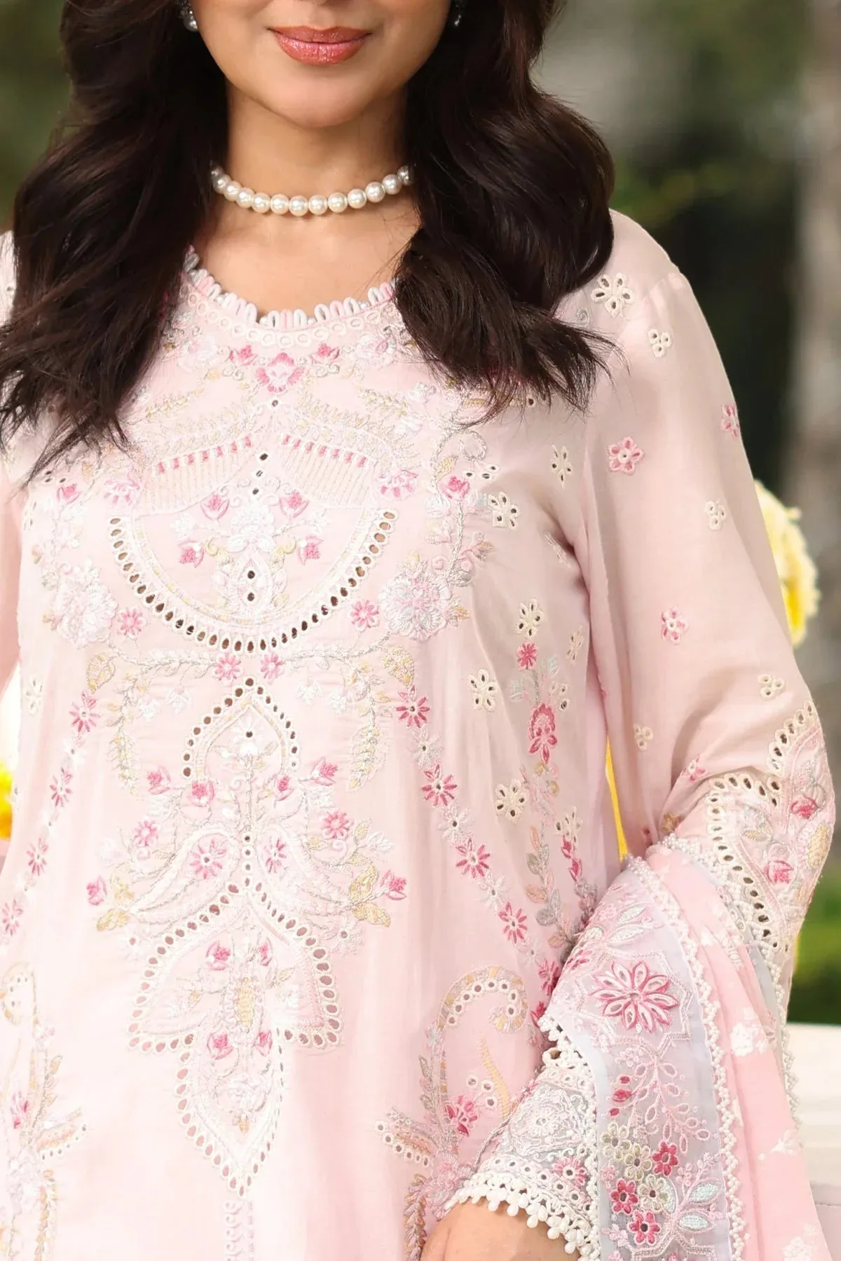 Imrozia Premium Hayam Luxury Lawn 25 Light Pink Organza – view 2 – Poshaq