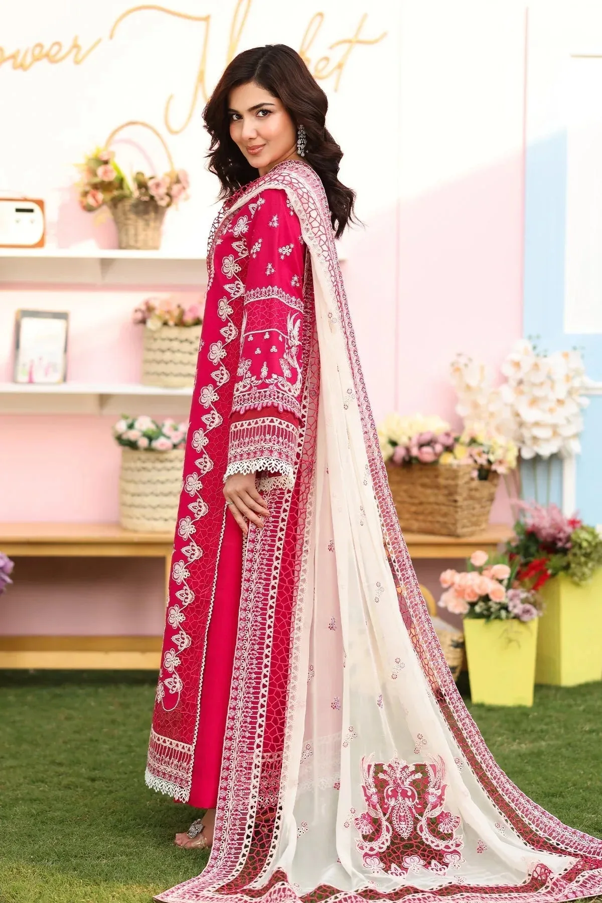 Imrozia Premium Hayam Luxury Lawn 25 Red Organza – view 2 – Poshaq