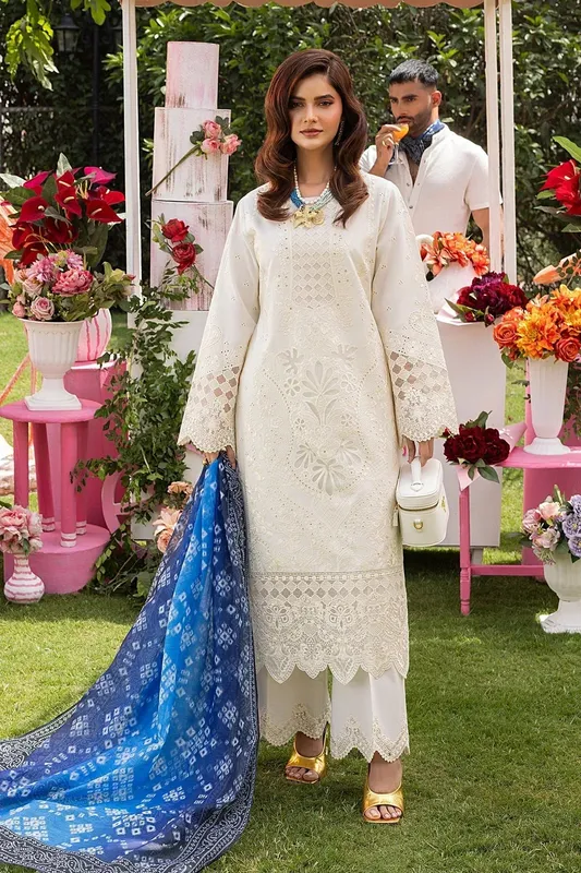 Imrozia Premium Rang e Bahar Off White Cotton – view 1 – Poshaq