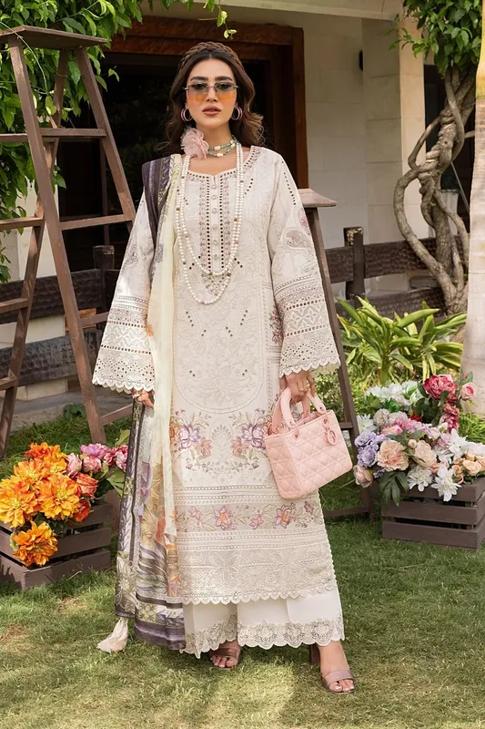 Imrozia Premium Rang e Bahar Off White Cotton – view 1 – Poshaq