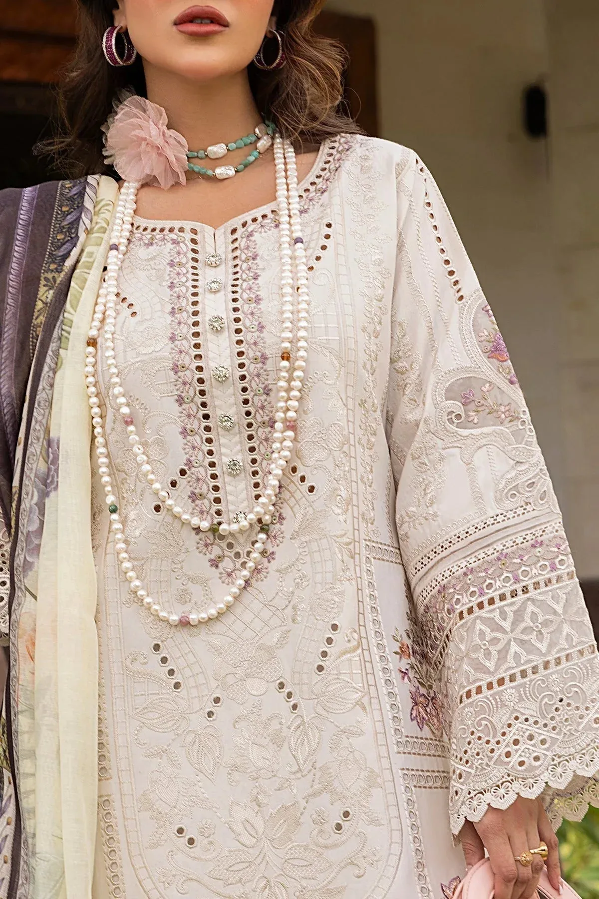 Imrozia Premium Rang e Bahar Off White Cotton – view 3 – Poshaq