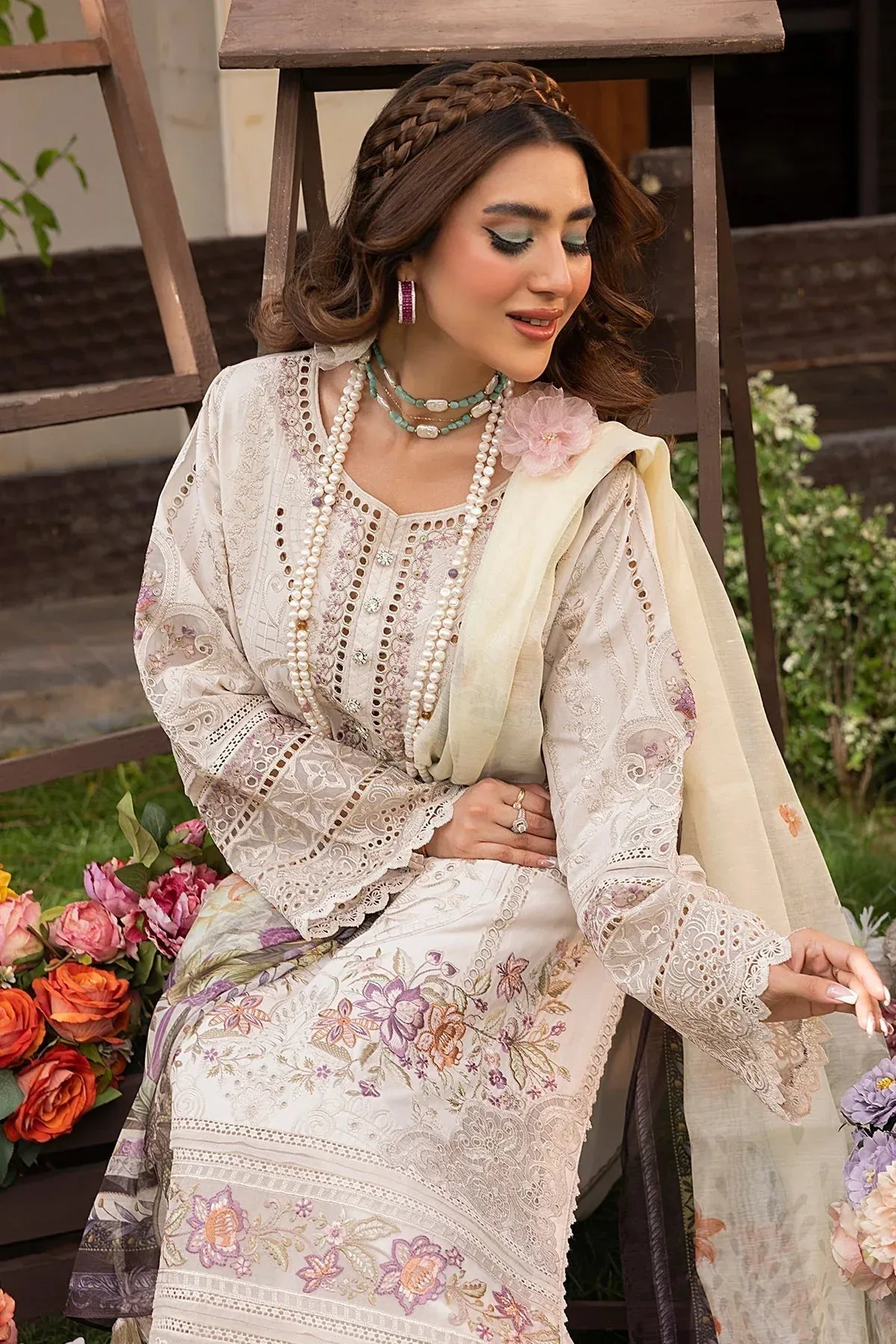 Imrozia Premium Rang e Bahar Off White Cotton – view 4 – Poshaq