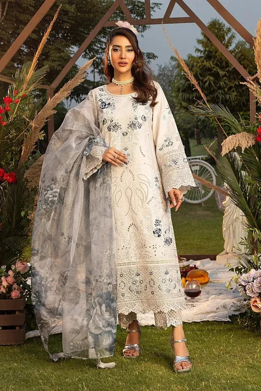 Imrozia Premium Rang e Bahar Off White Cotton – view 1 – Poshaq