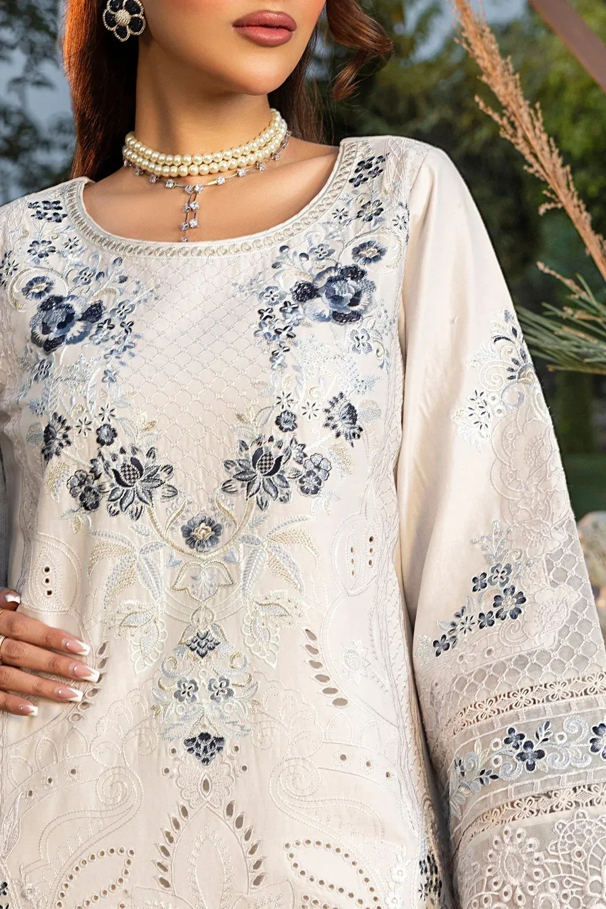 Imrozia Premium Rang e Bahar Off White Cotton – view 3 – Poshaq