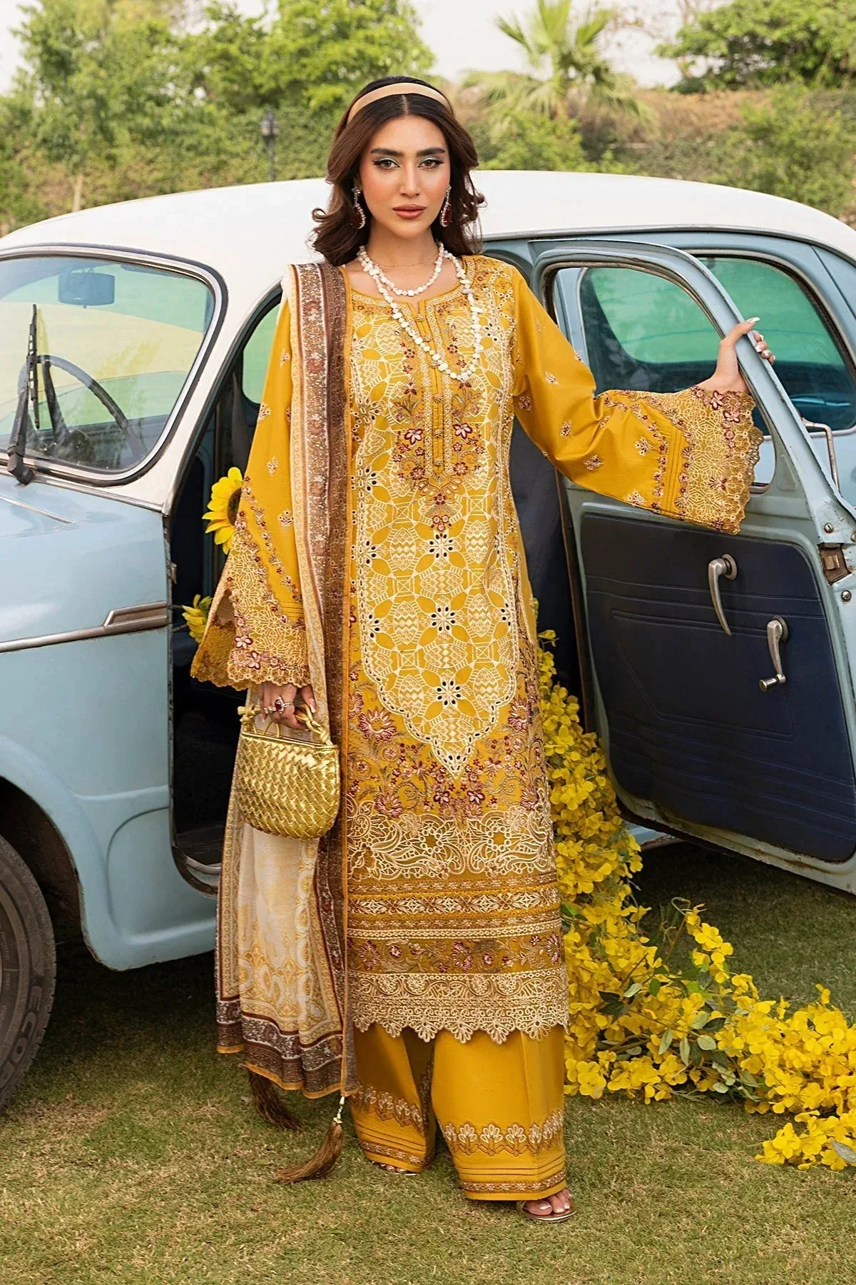 Imrozia Premium Rang e Bahar Mustard Cotton – view 1 – Poshaq