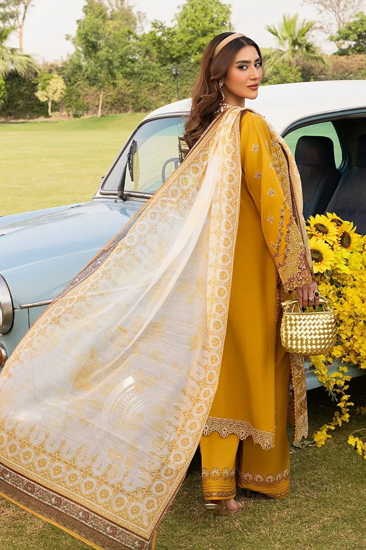 Imrozia Premium Rang e Bahar Mustard Cotton – view 2 – Poshaq
