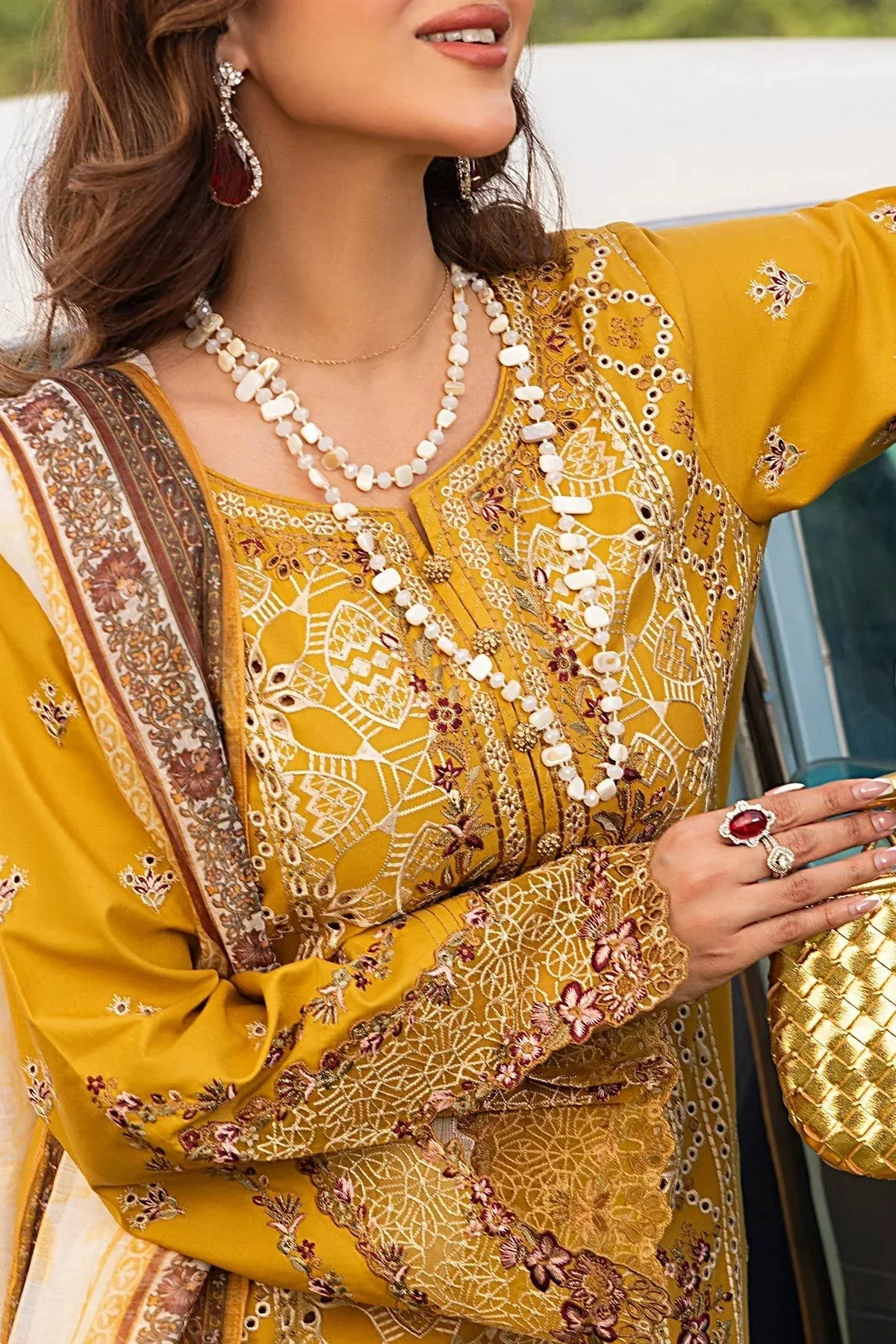 Imrozia Premium Rang e Bahar Mustard Cotton – view 3 – Poshaq