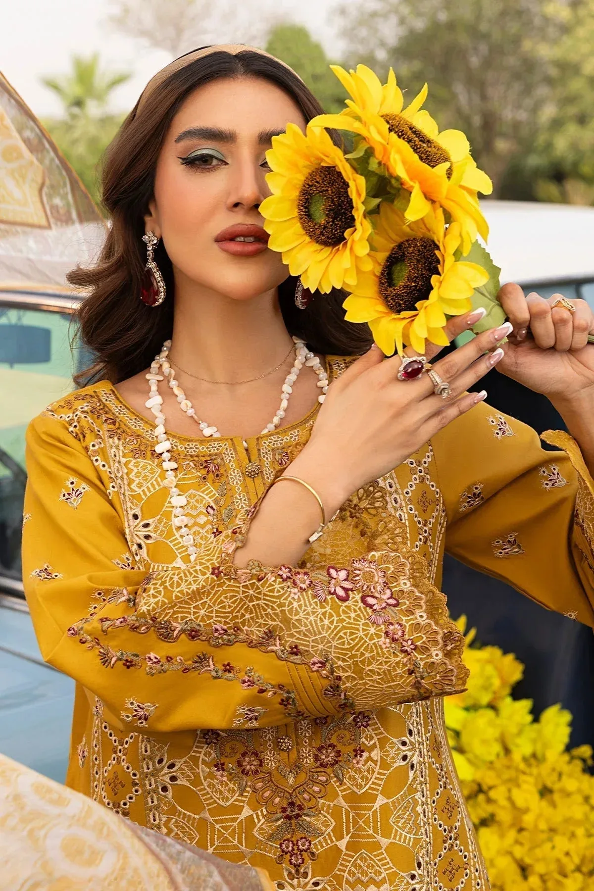 Imrozia Premium Rang e Bahar Mustard Cotton – view 4 – Poshaq