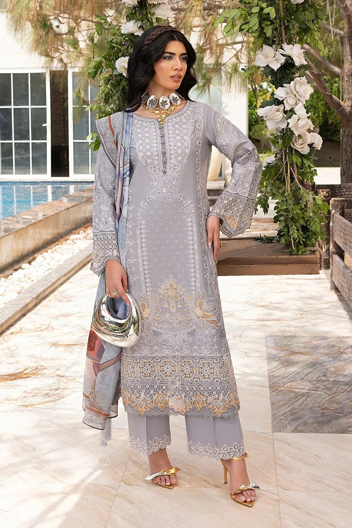Imrozia Premium Rang e Bahar Lilac Gray Cotton – view 1 – Poshaq