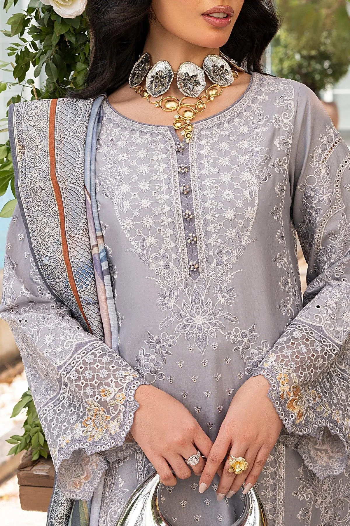 Imrozia Premium Rang e Bahar Lilac Gray Cotton – view 3 – Poshaq
