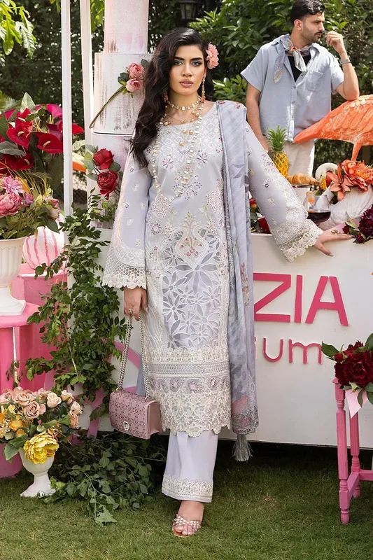 Imrozia Premium Rang e Bahar Lilac Gray Cotton – view 1 – Poshaq