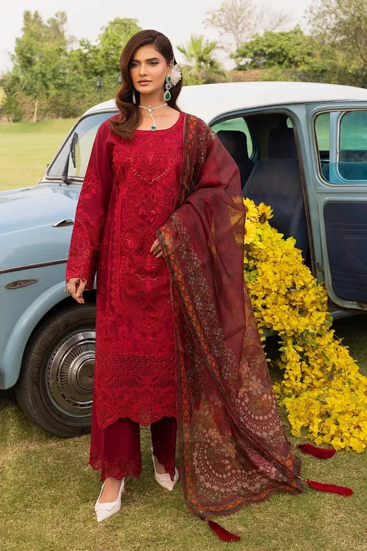 Imrozia Premium Rang e Bahar Maroon Cotton – view 1 – Poshaq