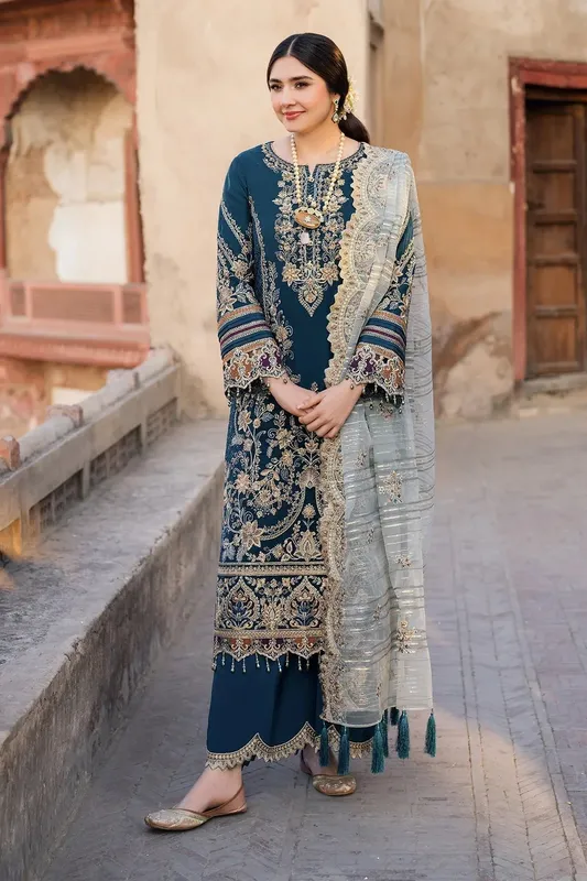 Imrozia Premium Meeras Luxury Eid 25 Navy Blue Raw Silk – view 1 – Poshaq