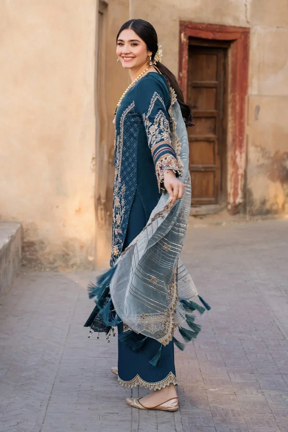 Imrozia Premium Meeras Luxury Eid 25 Navy Blue Raw Silk โ view 2 โ Poshaq