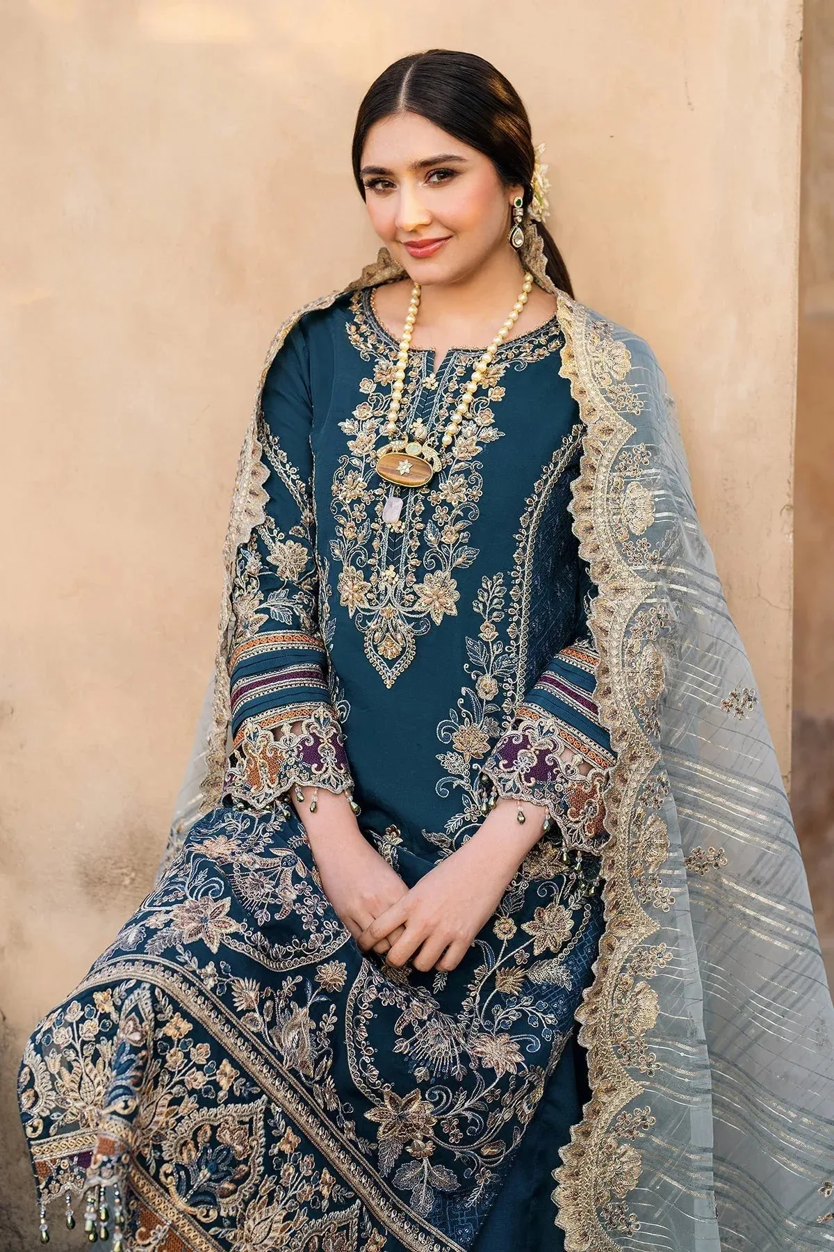 Imrozia Premium Meeras Luxury Eid 25 Navy Blue Raw Silk โ view 3 โ Poshaq