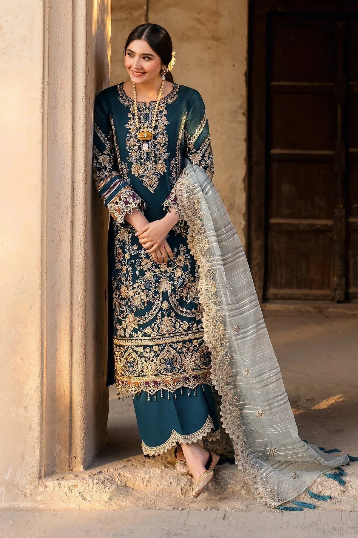 Imrozia Premium Meeras Luxury Eid 25 Navy Blue Raw Silk โ view 4 โ Poshaq