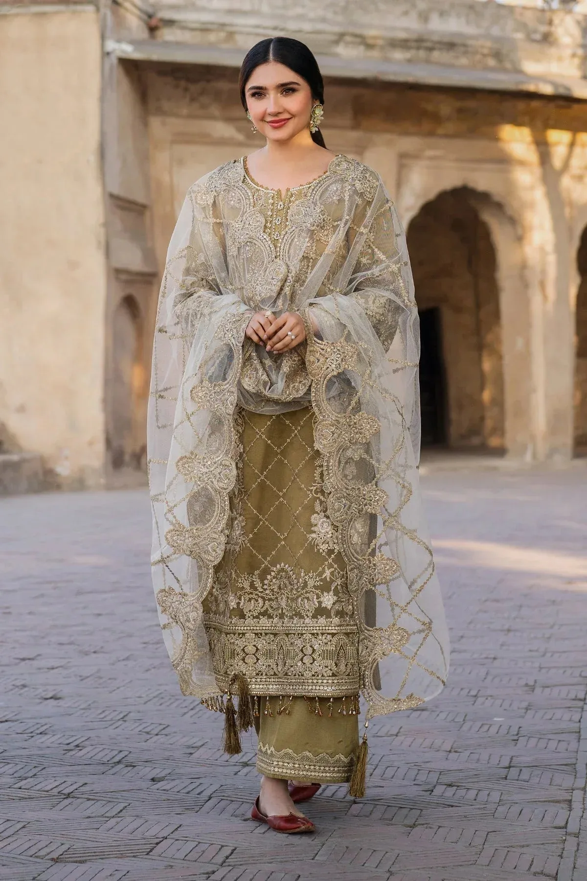 Imrozia Premium Meeras Luxury Eid 25 Mustard Organza β view 2 β Poshaq