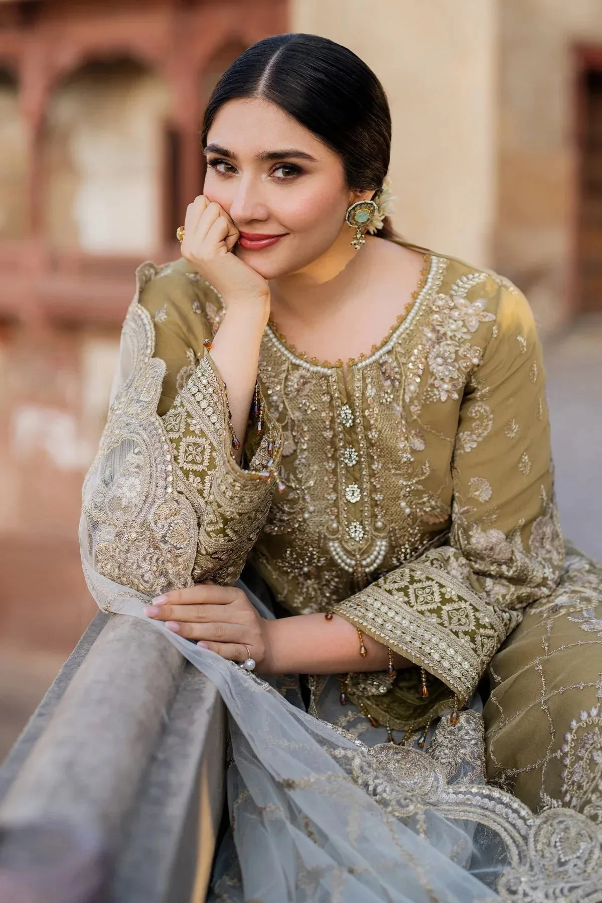 Imrozia Premium Meeras Luxury Eid 25 Mustard Organza β view 3 β Poshaq